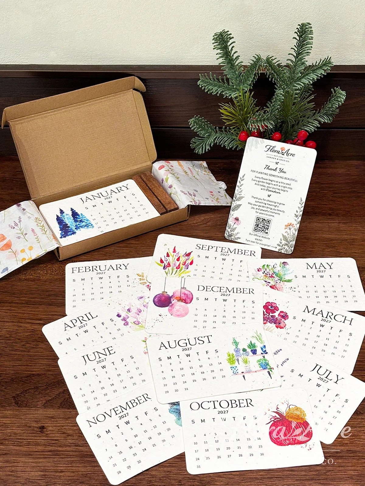 Timeless 2027 calendar cards and optional wooden stand